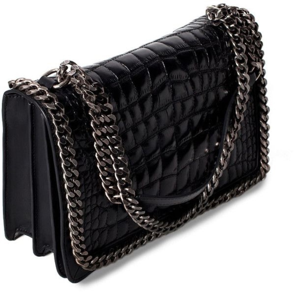 Zara Elegant Black Croc-Embossed Chain Bag